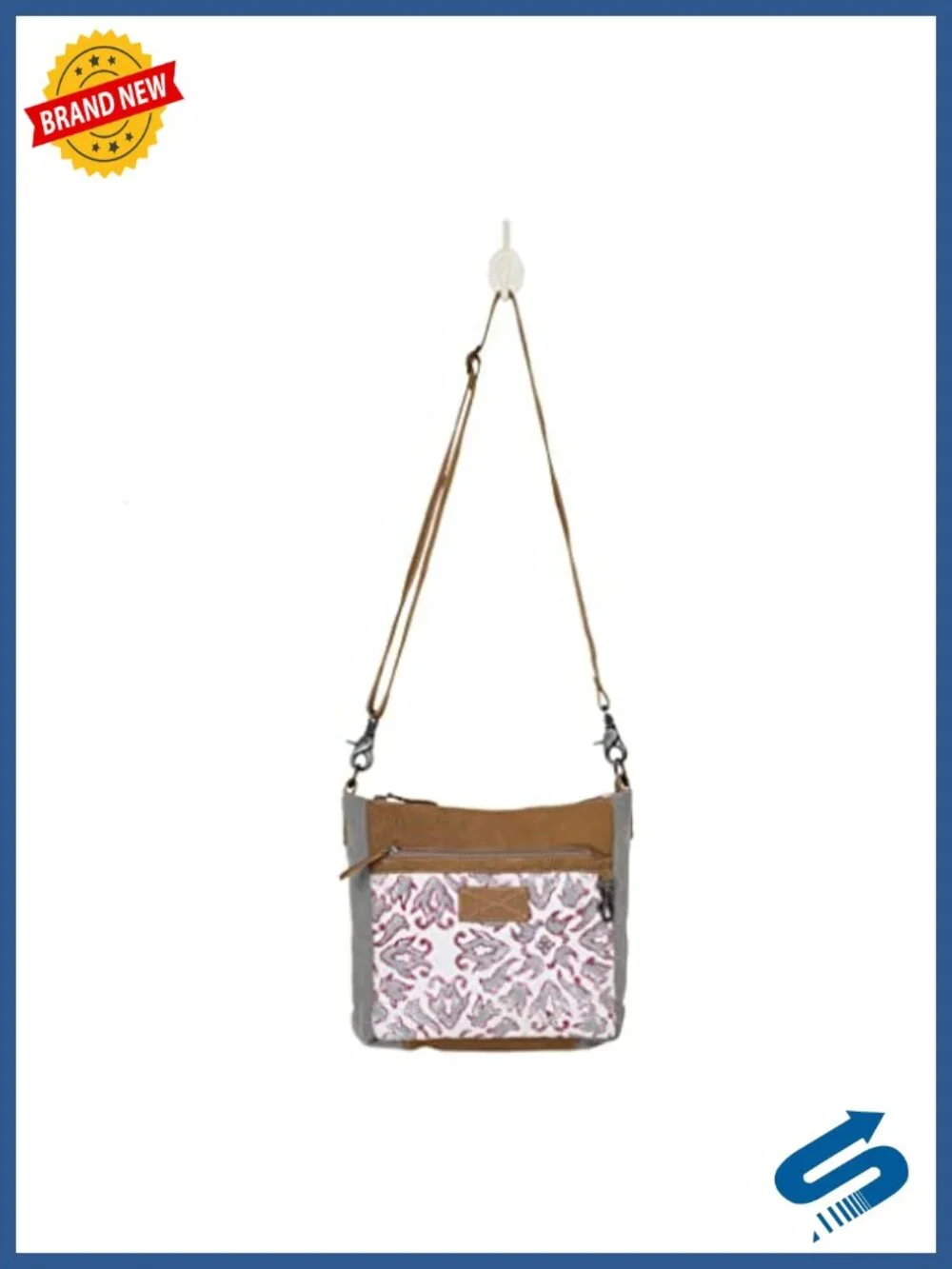 Small Crossbody Bag with Canvas and Leather, Zipper Closure